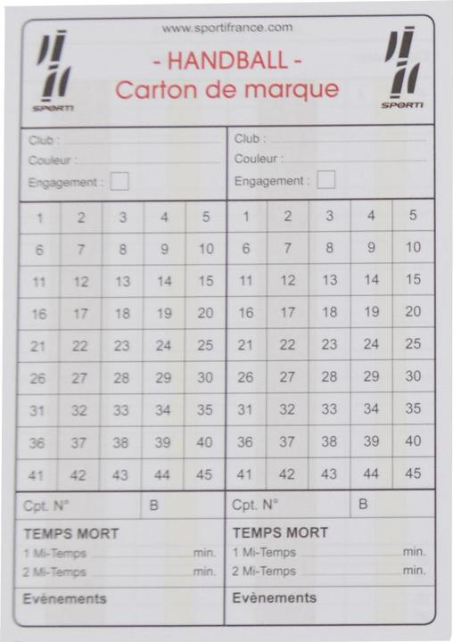 Nährwerte und Zutaten Sporti carnet de 10 cartes seul d'arbitrage handball