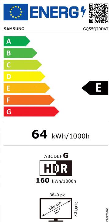 Label énergétique Samsung GQ55Q70DAT (55", Q70D, QLED, 4K, 2024)
