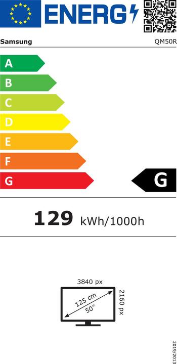Energy Label Samsung Smart Signage QM50R-B 50" Edge LED BLU (3840 x 2160 Pixels, 50")