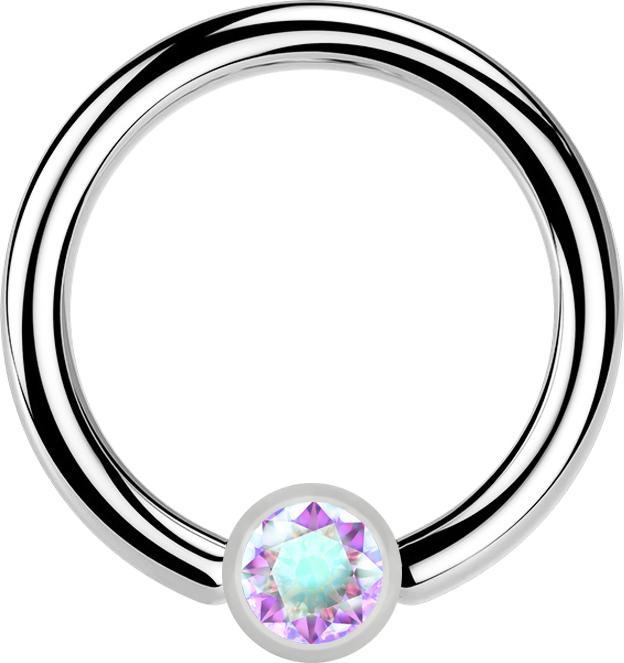 Star Piercing Ball Closure Ring silber und Kristall multicolor (Chirurgenstahl 316L)