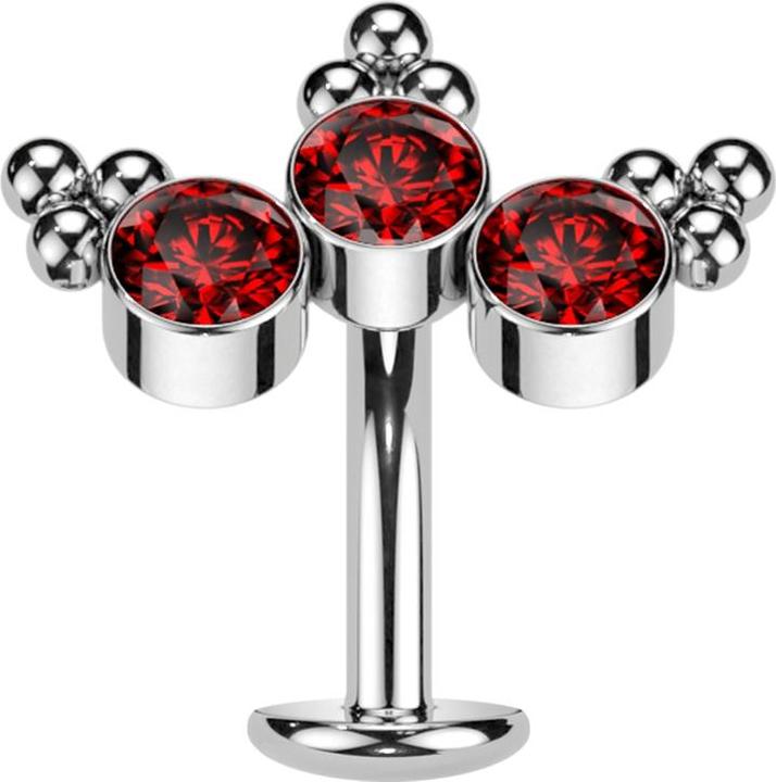Actual product image Star Piercing Threadless Labret-Stab Banane silber dreiecks Kugeln drei Kristalle rot (Titanium)