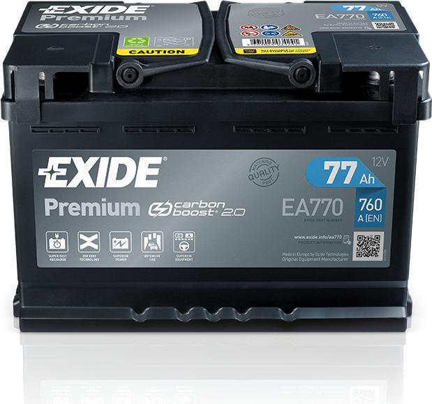 Image du produit Exide Premium Carbon Boost EA770 (12 V, 77 Ah, 760 A)