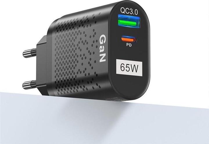 Produktbild Hermex GaN 2-Port Fast Charger USB-C + USB-A Ladegerät Schnellladeadapter (65 W)