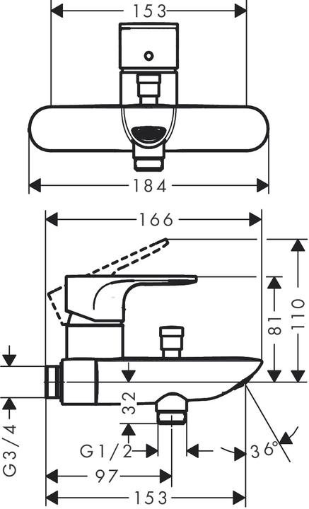 Produktbild hansgrohe Rebris E Einhebel-Wannenarmatur Aufputz mit Stichmass 15,3 cm