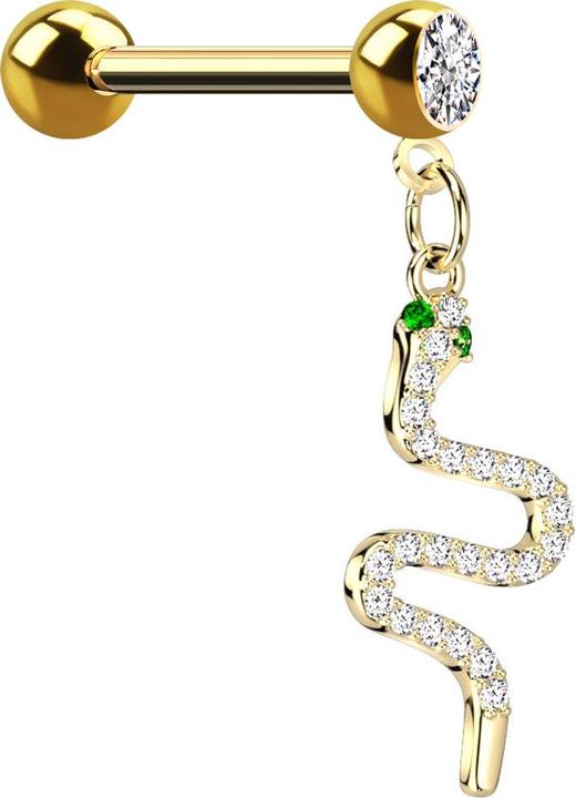 Star Piercing Micro Barbell vergoldet mit Kugel und Kugel Kristall silber Anhänger Schlange (Chirurgenstahl 316L, Messing)