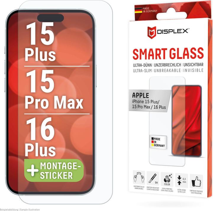 Displex Smart Glass, Displayschutzfolie (1 pièce(s), Apple iPhone 16 Plus, Apple iPhone 15 Pro Max, Apple iPhone 15 Plus)