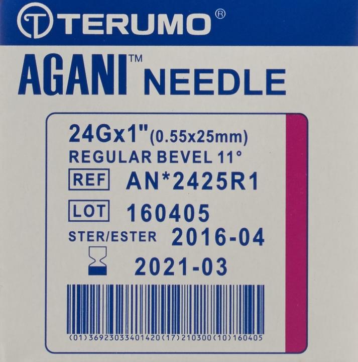 Produktbild Terumo Agani Einmalkanüle 24G 0.55x25mm lila (100 Stk)