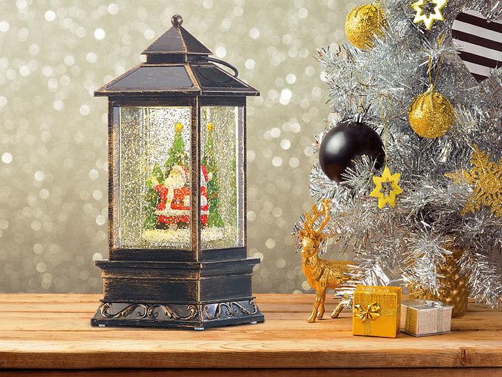 Produktbild Infactory Deko-LED-Laterne mit Schneewirbel, Weihnachtsmann und Tannenbaum (1 x)