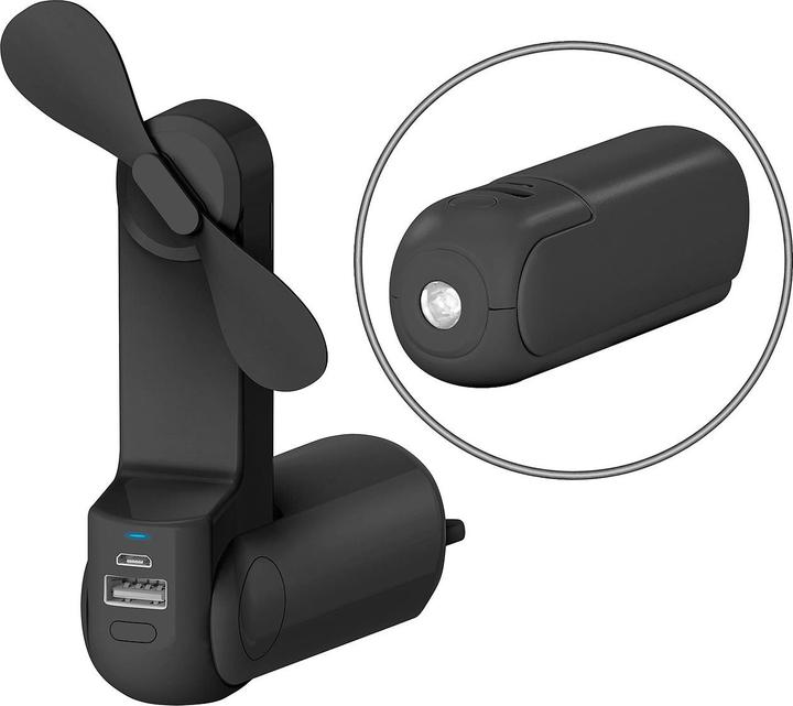 Produktbild Pearl 3in1-Mini-Ventilator mit Powerbank & Taschenlampe