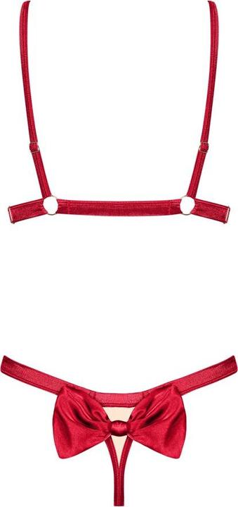 Produktbild Obsessive Schleifen-BH mit offenen Cups aus Satin plus String (S, M)