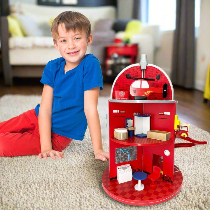 Produktbild Teamson Kids Feuerwehrstation aus Holz Spielset mit 24 Figuren Farbenfrohes Abenteuer