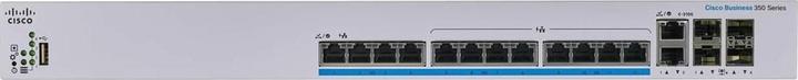 Actual product image Cisco CBS350-12NP-4X managed stackable Layer3 Switch: - 12x100M/1GE/2,5GE/5GE - 2x10GE combo (RJ45/ (12 ports)