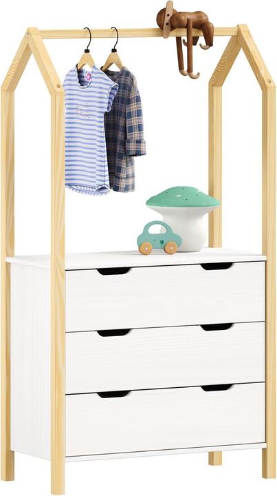 Produktbild IDIMEX Kinderzimmer Kommode AMIRA mit Kleiderstange – weiss (83 cm)