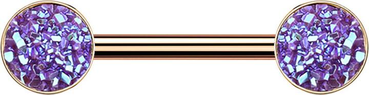 Star Piercing Barbell rosegold mit Druse Stein violett (Chirurgenstahl 316L, ohne Messing)