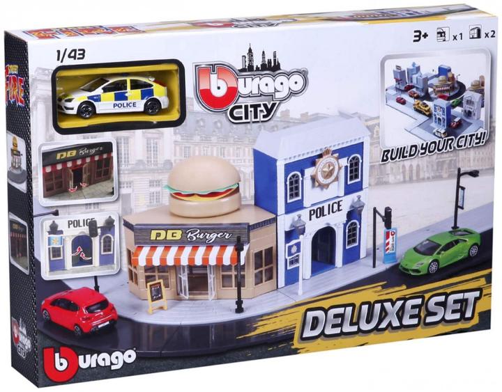 Immagine prodotto Bburago 18/31507 Incendio stradale Costruisci la città La polizia e il ristorante con l'auto in metallo