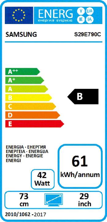 Energy Label Samsung S29e790c (2560 x 1080 pixels, 29")