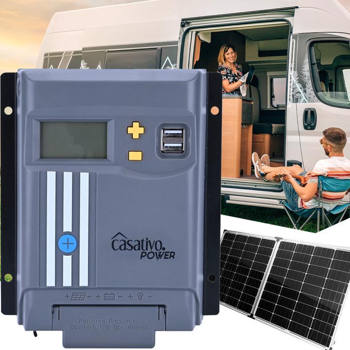 Actual product image Casativo MPPT solar charge controller for 12/24V battery, 40A, incl. 2 USB-A ports, LCD display