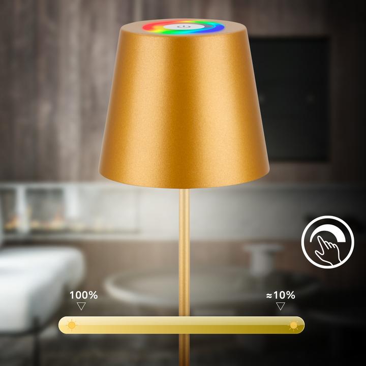 Image du produit Briloner RGB/W Accu lampe de table, IP44, 2,5W, couleur or incl. bottle cap