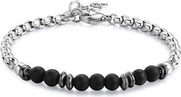 Sagapo S'Agapo Stylish Steel Bracelet With Onyx Riot Srt29