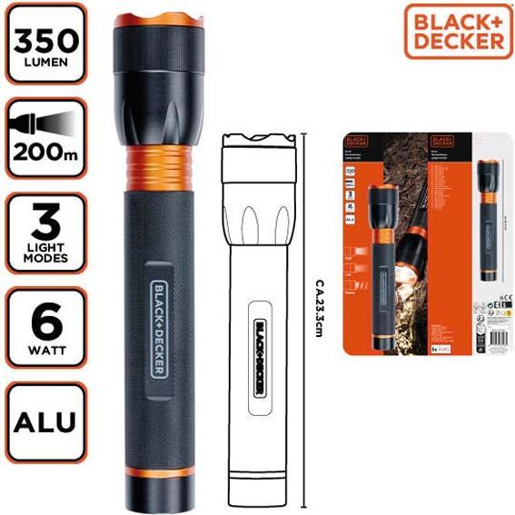 Immagine prodotto Black & Decker Torcia LED 6W 350Lm 200m proiettore (23.30 cm, 350 lm)
