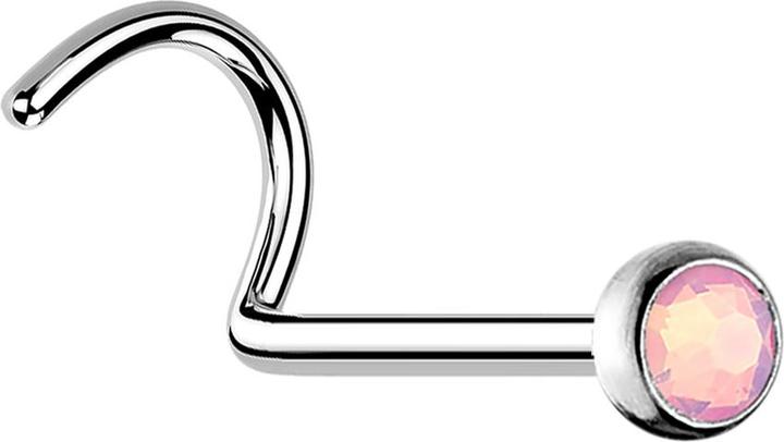 Star Piercing Nasenstecker gebogen silber mit Opal pink (Chirurgenstahl 316L, ohne Messing)