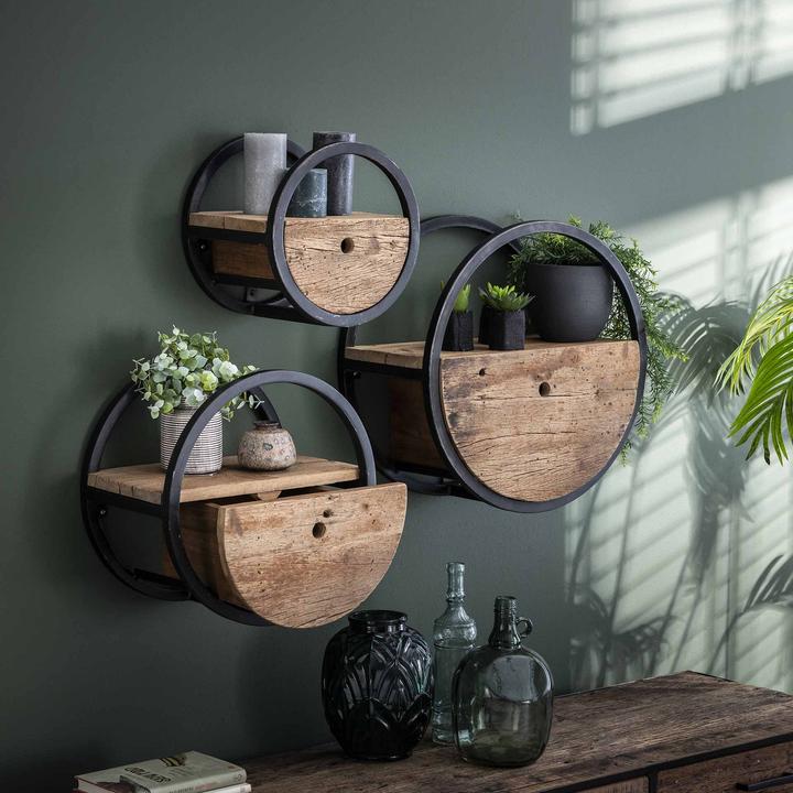 Produktbild zz_ArchivedByPCD_Mutoni industrial Wandregal rund mit Schublade (30 x 25 x 30 cm)