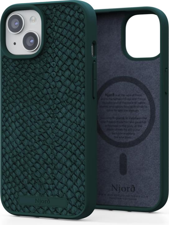 Actual product image Njord Hard Cover Salm.Leather Magsafe Case Dark Green (Apple iPhone 15)