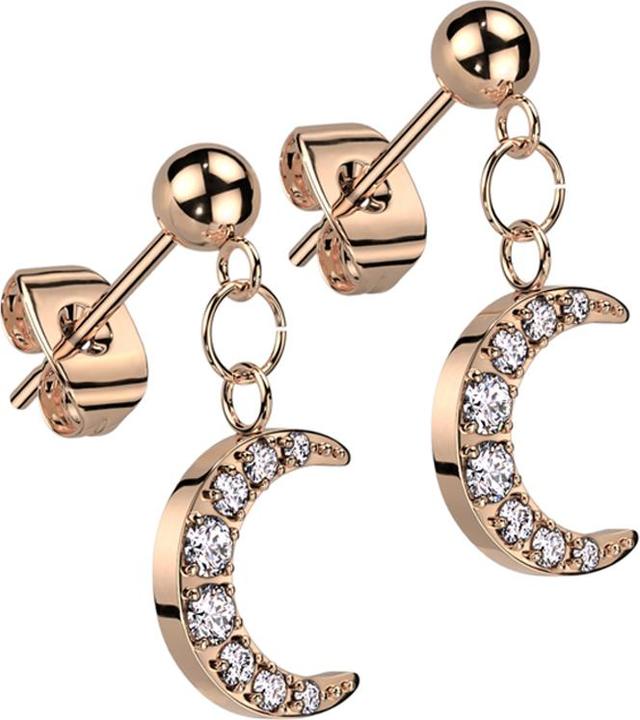 Star Piercing Ohrstecker rosegold Kugel Anhänger Mond Kristalle silber (Chirurgenstahl 316L, ohne Messing)