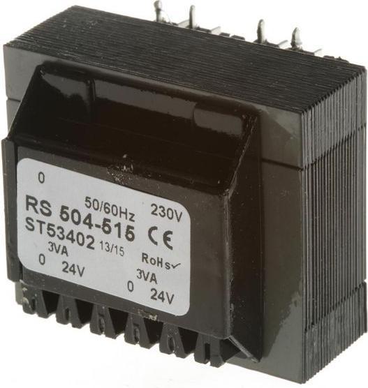 Actual product image Rs Pro PCB mount transformer,6VA 2x0-24V o/p