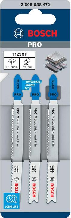 Actual product image Bosch Professional Zubehör PRO Metal thick and thin T123XF jigsaw blade, 100 mm, 3 pcs.
