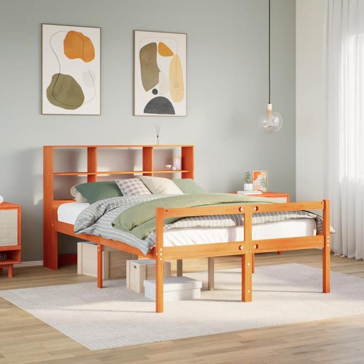 Produktbild VidaXL Massivholzbett Holzbett Bett Doppelbett mit Regal ohne Matratze 160x200cm (160 x 200 cm)