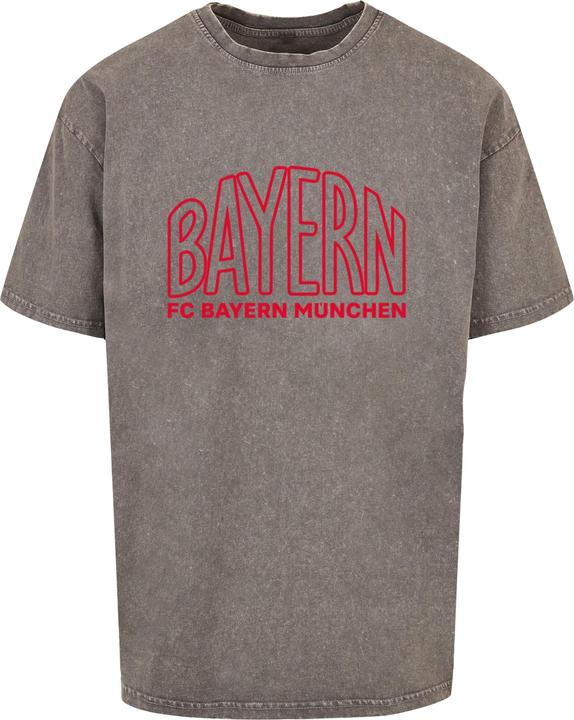 FC Bayern München Logo Outlines Red Acid Washed Heavy Oversize Tee - 115271