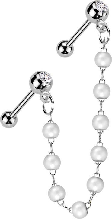 Star Piercing Micro Barbell silber mit Kugel und Kugeln Kristall silber Verbindungskette Perlen (Chirurgenstahl 316L, Messing)
