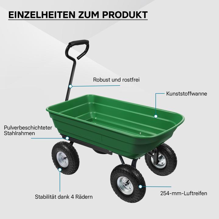 Image du produit Wiltec Chariot de jardin à main avec Benne basculante Volume 75L Capacité de charge 240kg Remorque Brouette