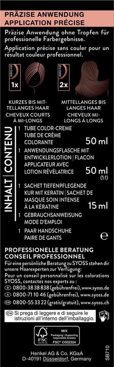 Valeurs nutritives et ingrédients Syoss Coloration 7 1 Natürliches Mittelblond (7_1 Blond moyen naturel)