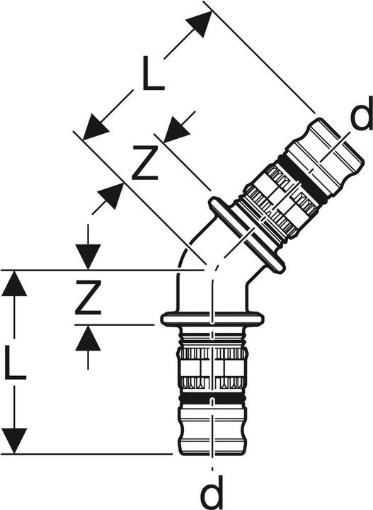 Produktbild Geberit Mepla Pressfitting Winkel 45 Kunststoff 63 mm 627.245.00.5 (Pressverbindung)