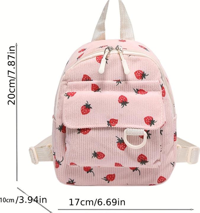 Only-Bags.Store Niedliche Erdbeere Druck Samt Mini Rucksack, leichtes Polyester mit verstellbaren Riemen