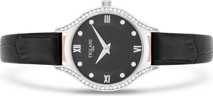 Immagine prodotto Trilani Orologio al quarzo da donna in vera pelle nera - 30494 (Orologio da polso analogico, 26 mm)