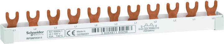 Schneider Electric Resi9 Phasenschiene Gabel, 3P, 11 TE, 63A, ablängbar