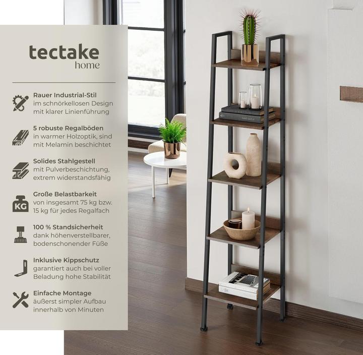 Actual product image tectake Free standing shelf Chatham | With 4 to 5 tiers (35.5 x 31.5 x 170.5 cm)
