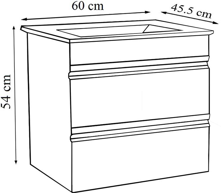 Produktbild VCM 2-tlg. Waschplatz Waschtisch 60 cm Badmöbel Set Waschbecken grifflose Schublade Silora L