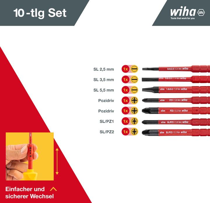 Actual product image Wiha Screwdriver and bit set slimVario slotted Pozidriv PlusMinus/Pozidriv in pouch (Slotted screws, Pozidriv cross recess (PZ))