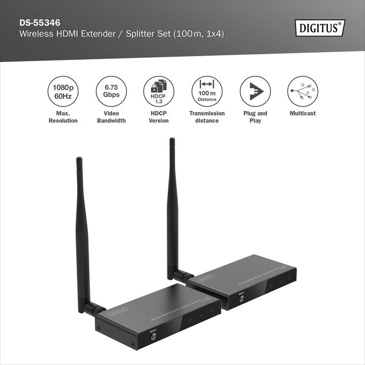 Actual product image Digitus Wireless HDMI Extender / Splitter Set (100 m, HDMI 1.4a)