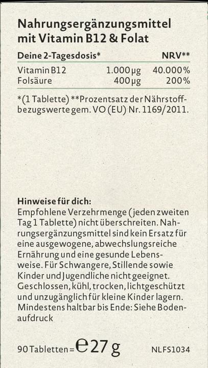 Nährwerte und Zutaten Nature Love Vitamin B12 (1 Stück, Tabletten, 27 g)