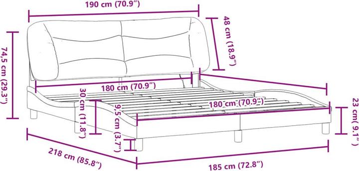 Produktbild VidaXL Bettgestell mit LED Stoff (90 x 200 cm)