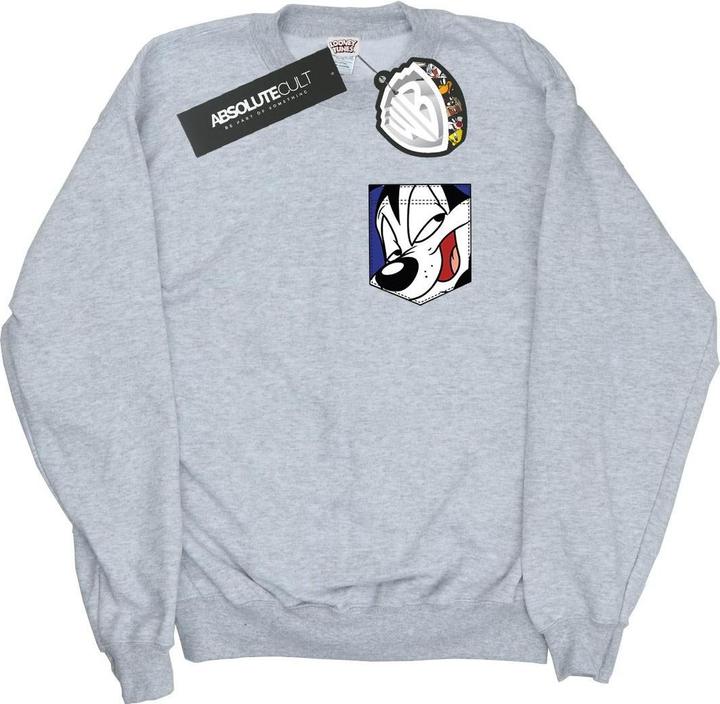Looney Tunes Pepe Le Pew Face Faux Pocket Sweatshirt