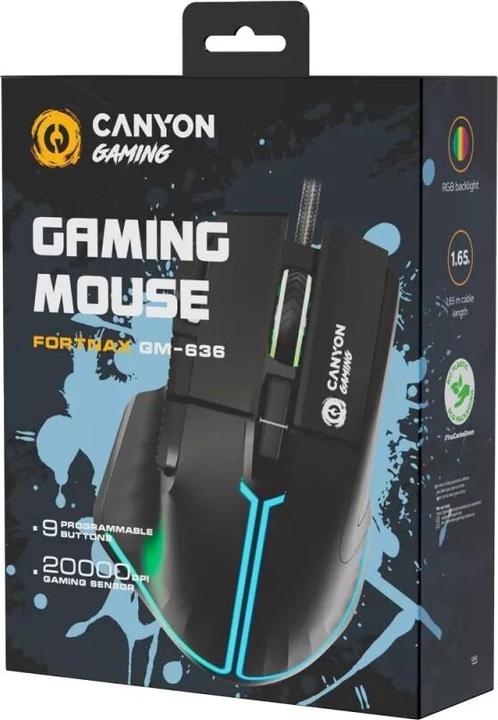 Actual product image Canyon Fortnax GM-636, 9keys Gaming wired mouse,Sunplus up to 20000, Huano 5million switch, RGB (Cable)