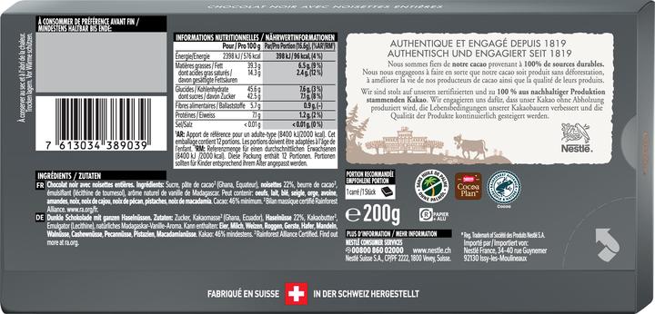 Produktbild Cailler Tafelschokolade Dunkel mit Haselnüssen (200 g)