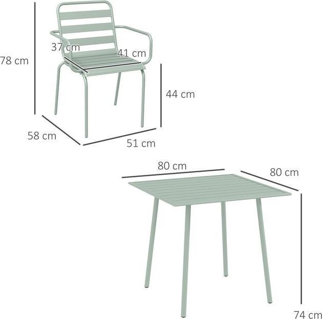 Produktbild Swisshandel24 5 tlg. Sitzgruppe, Gartenmöbel-Set Sitzgarnitur mit 1 Esstisch, 4 stapelbare Stühlen, Stahl, Grün (80 cm)