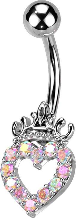 Star Piercing Banane silber mit Kugel Herz und Krone Kristalle multicolor (Chirurgenstahl 316L, Messing)
